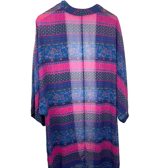 Pink & Blue Duster Cover Up Sheer Robe Wrap Beach Cover Wallflower - Picture 2 of 10